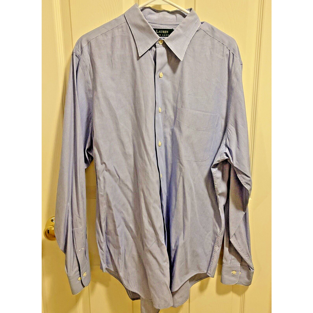 Lauren Ralph Lauren 16 1/2 Stripe Shirt Long Sleeve Cotton 34/35 Blue White